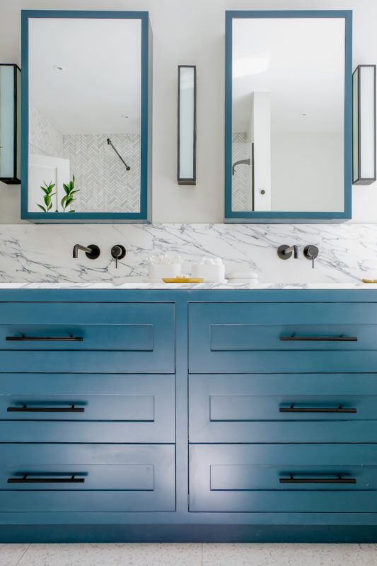 reliable bathroom remodeling blue vanity